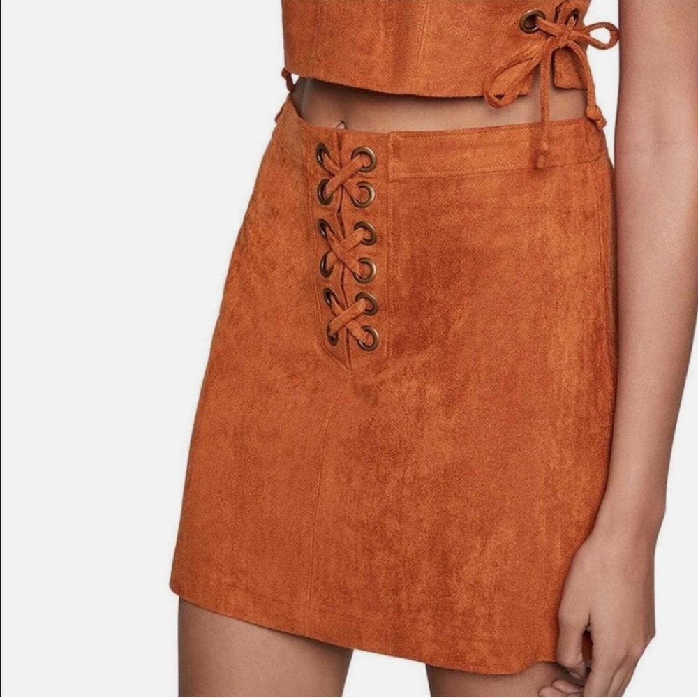 BCBGeneration Faux-Suede Lace-Up Mini Skirt Size 2
